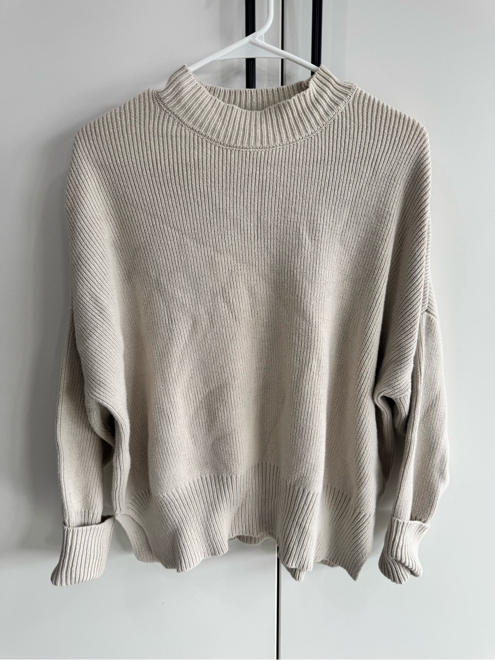 Neutral Cream Ribbed Knit Sweater - Women